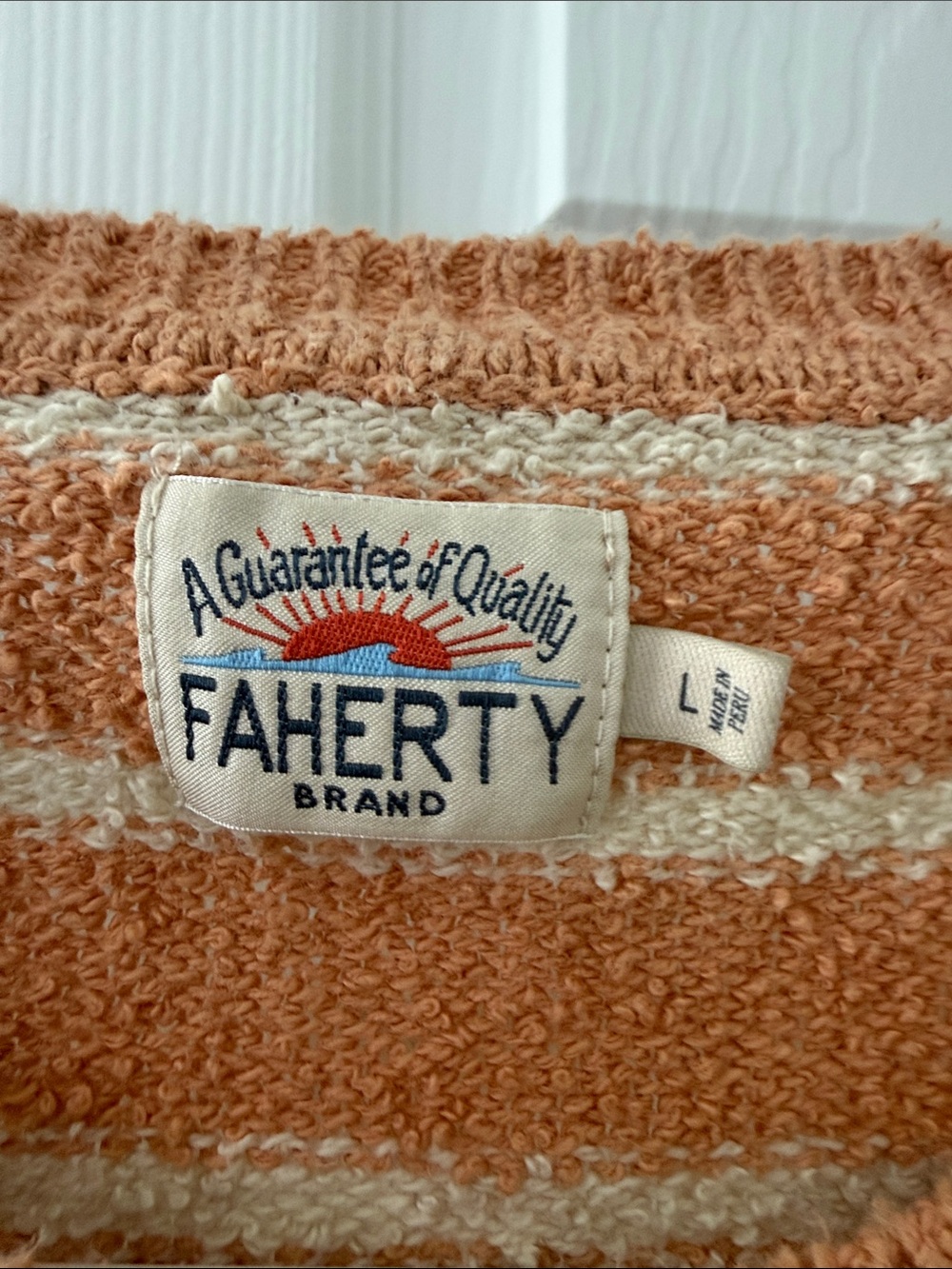Faherty Striped Crewneck Sweater in Tan and Cream - Picture 2 of 4